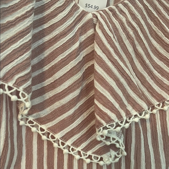 Loft Red Flutter Sleeve Blouse with Ruffled Bib Collar - Picture 5 of 5